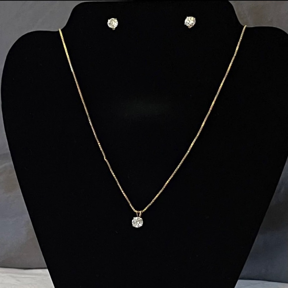 14k Yellow Gold Plated Sterling Solitaire Set